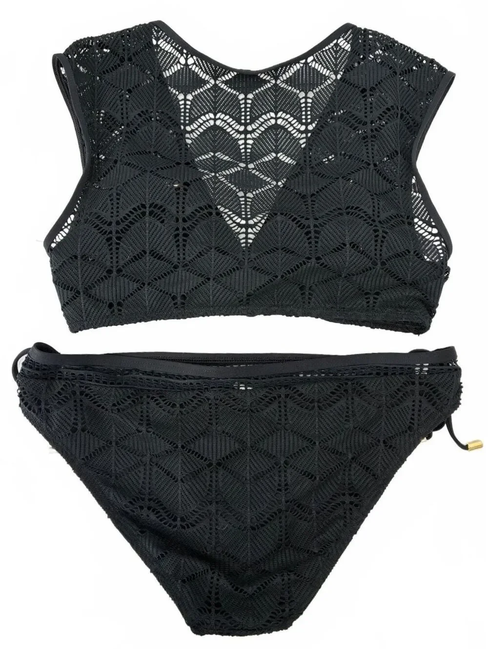 La Blanca Black Crochet Two-Piece Swimsuit Set Size US 12